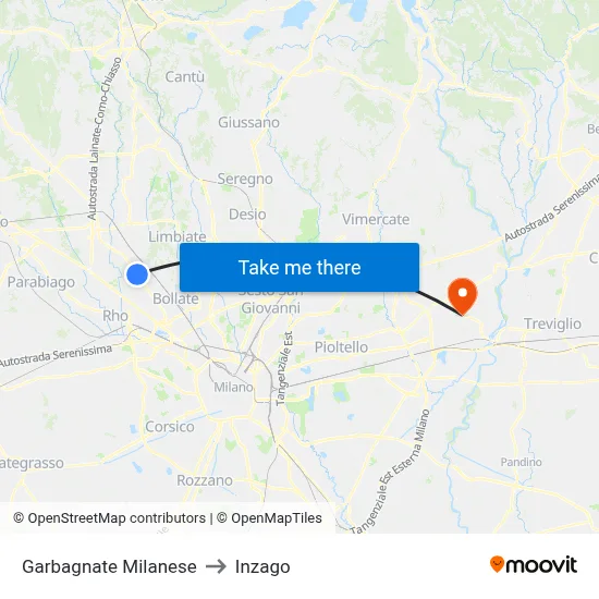 Garbagnate Milanese to Inzago map