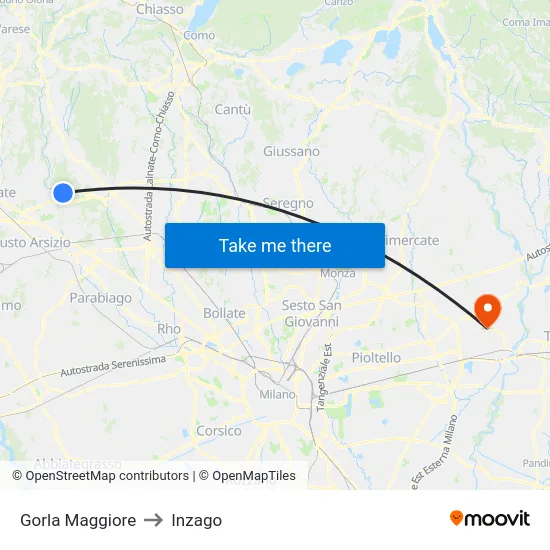 Gorla Maggiore to Inzago map