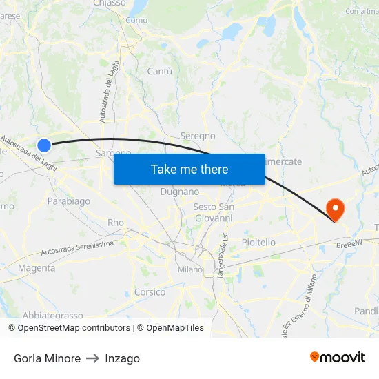 Gorla Minore to Inzago map