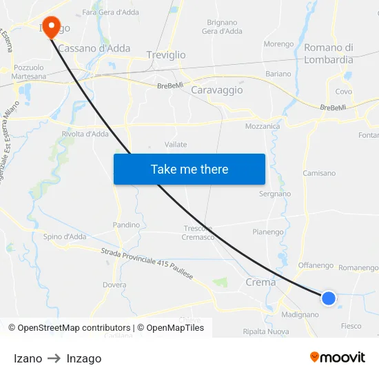 Izano to Inzago map
