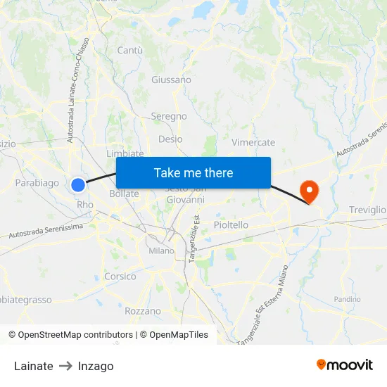 Lainate to Inzago map