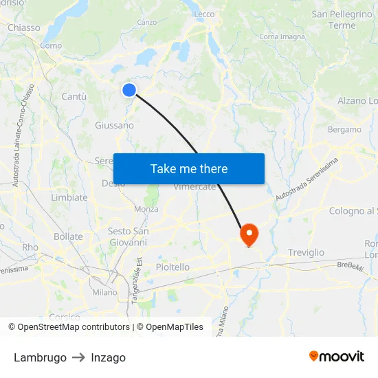 Lambrugo to Inzago map