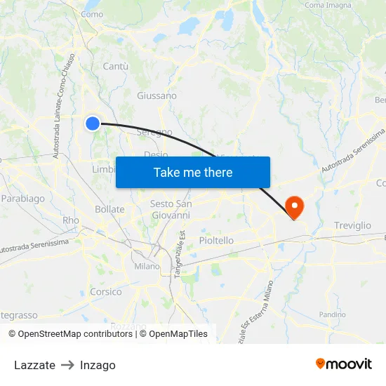Lazzate to Inzago map
