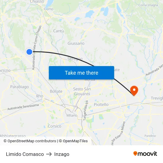 Limido Comasco to Inzago map