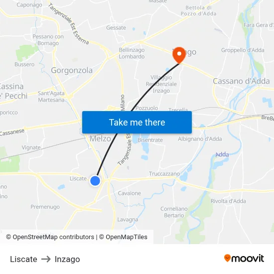 Liscate to Inzago map
