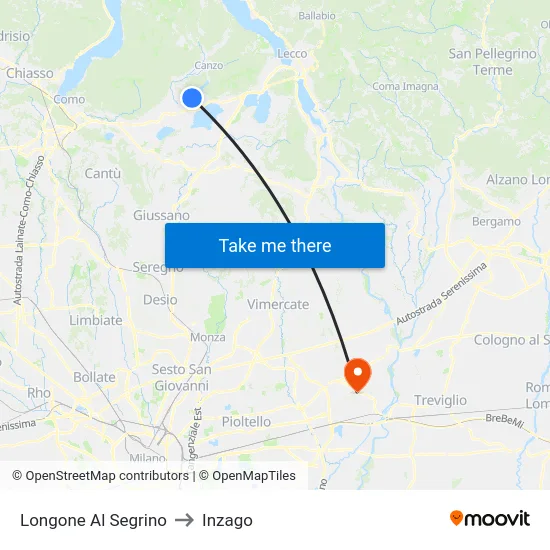 Longone Al Segrino to Inzago map