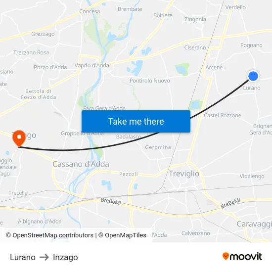 Lurano to Inzago map