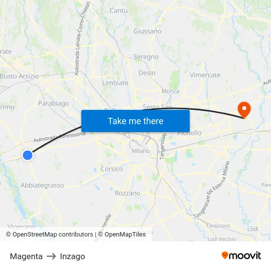 Magenta to Inzago map