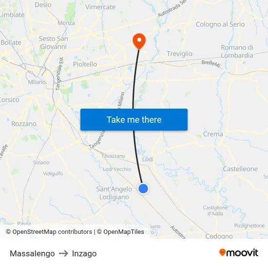 Massalengo to Inzago map