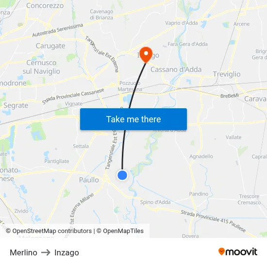 Merlino to Inzago map