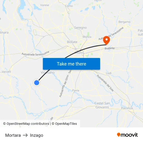 Mortara to Inzago map