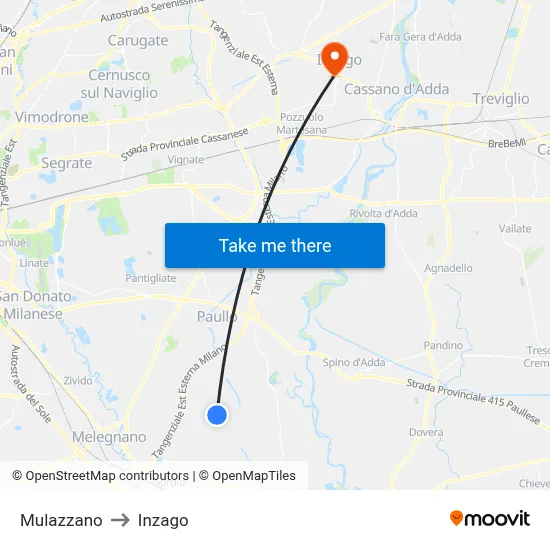 Mulazzano to Inzago map