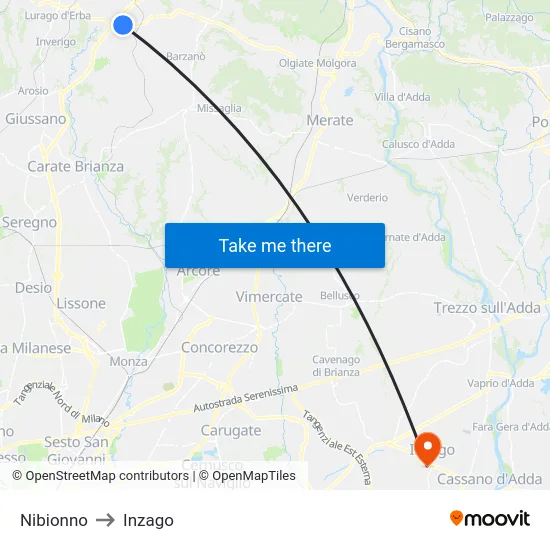 Nibionno to Inzago map