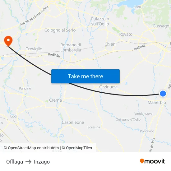Offlaga to Inzago map
