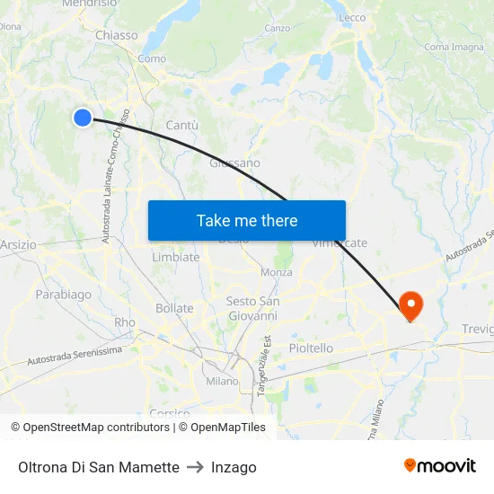 Oltrona Di San Mamette to Inzago map