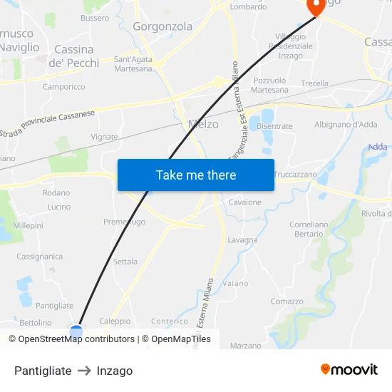 Pantigliate to Inzago map