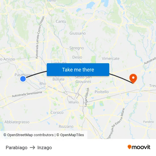 Parabiago to Inzago map