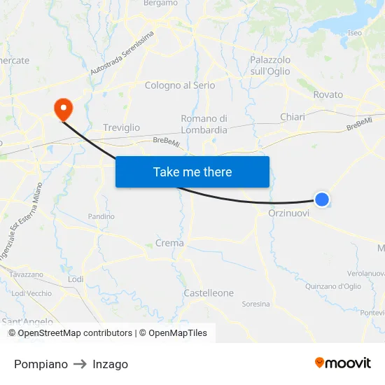 Pompiano to Inzago map
