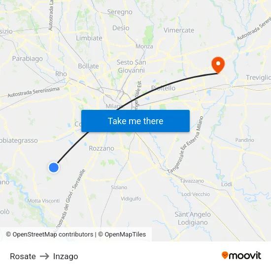 Rosate to Inzago map