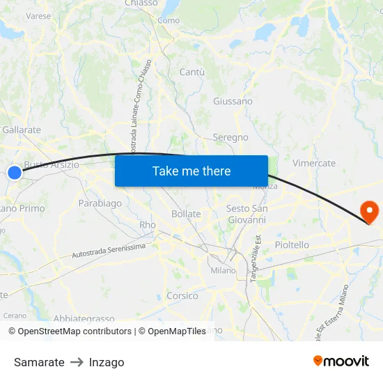 Samarate to Inzago map