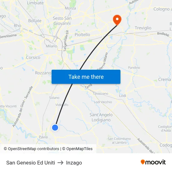 San Genesio Ed Uniti to Inzago map