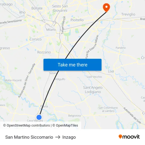 San Martino Siccomario to Inzago map