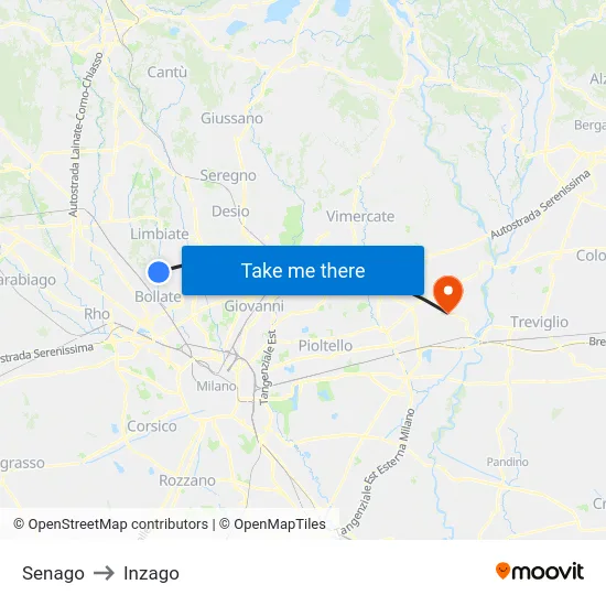 Senago to Inzago map