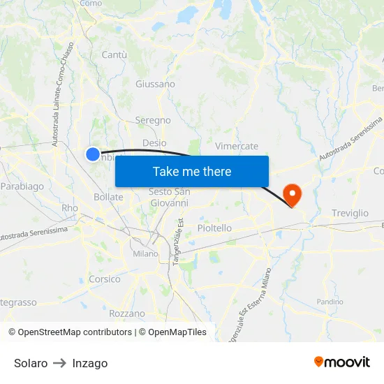 Solaro to Inzago map
