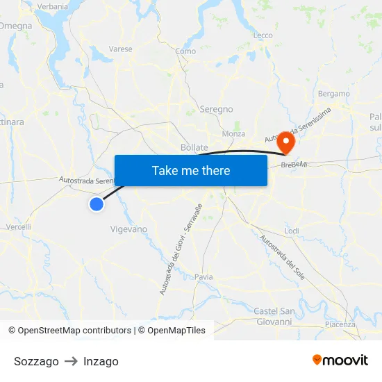 Sozzago to Inzago map