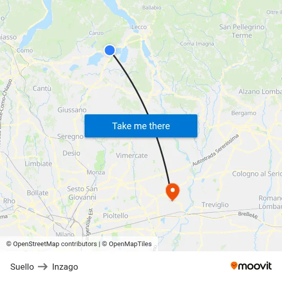 Suello to Inzago map