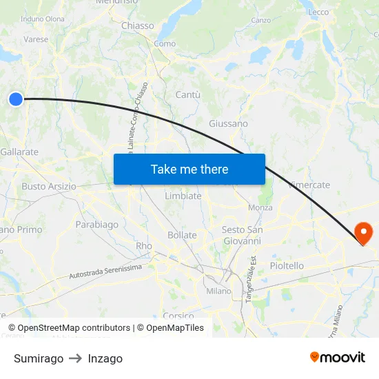 Sumirago to Inzago map