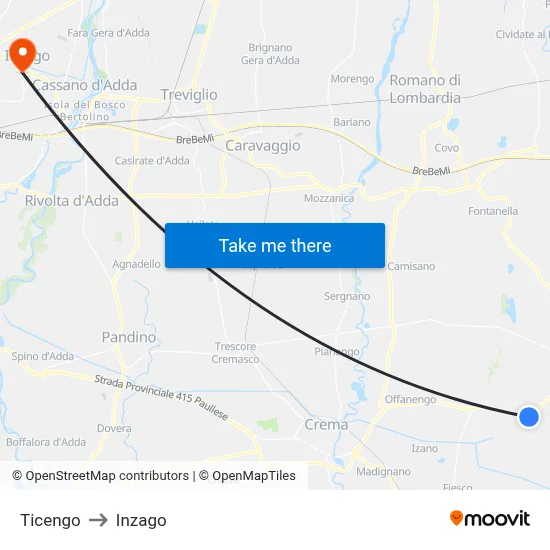 Ticengo to Inzago map