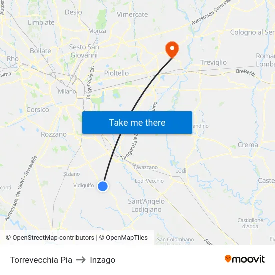 Torrevecchia Pia to Inzago map