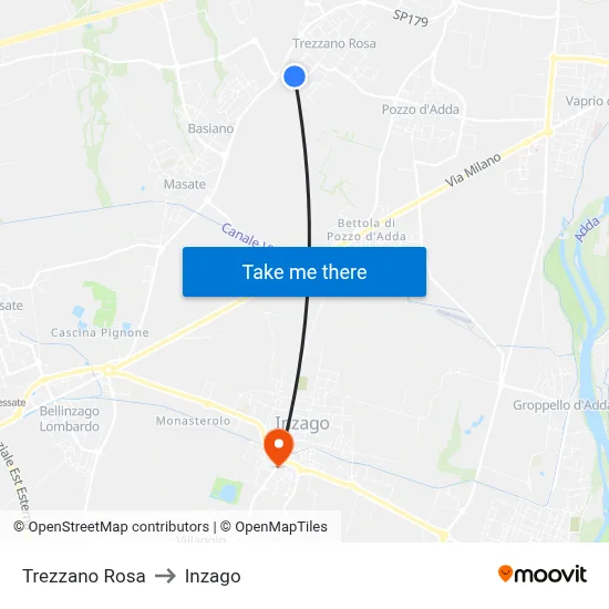 Trezzano Rosa to Inzago map