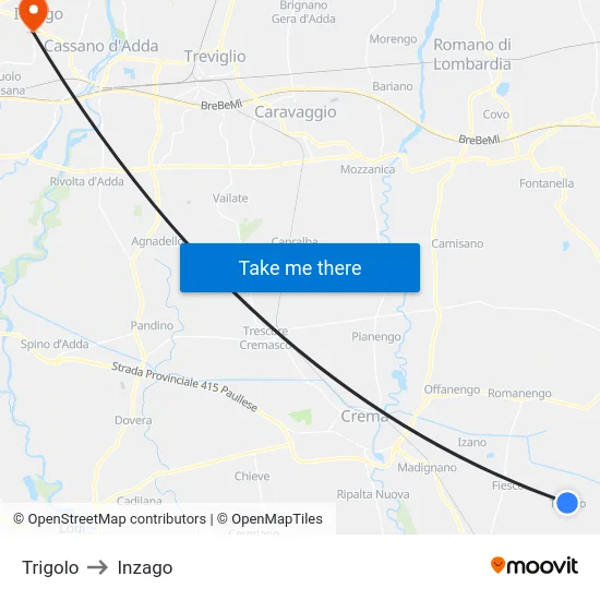 Trigolo to Inzago map
