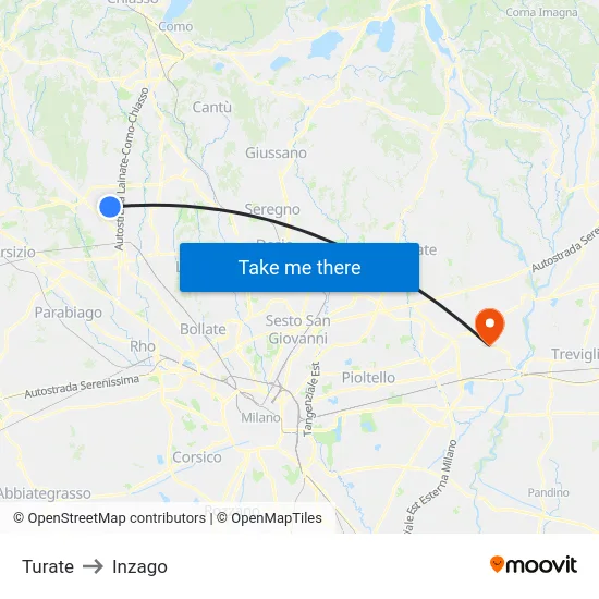 Turate to Inzago map