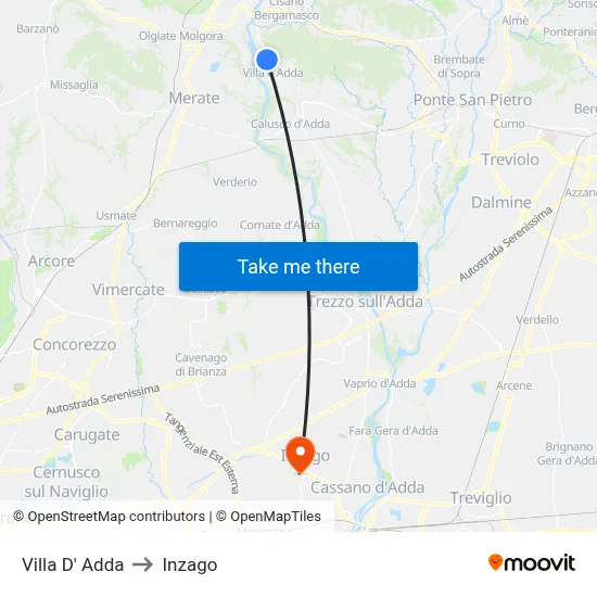 Villa D' Adda to Inzago map