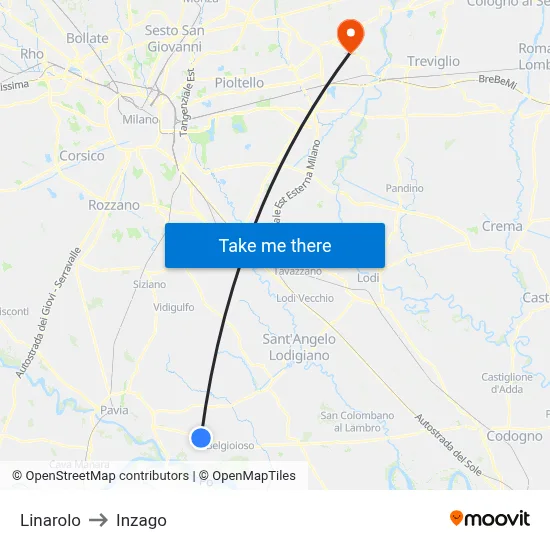 Linarolo to Inzago map