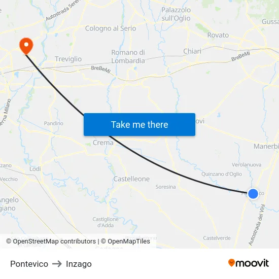 Pontevico to Inzago map
