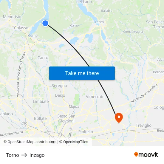 Torno to Inzago map