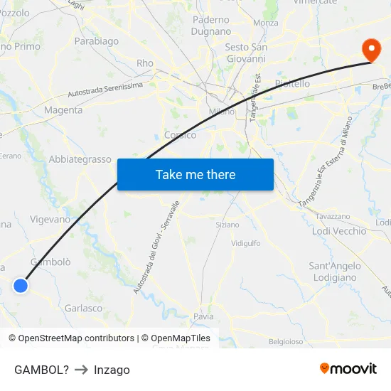 Gambol to Inzago map