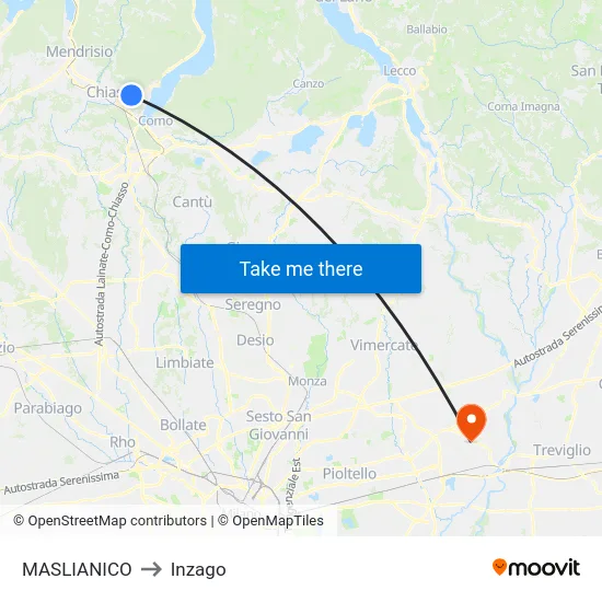 Maslianico to Inzago map