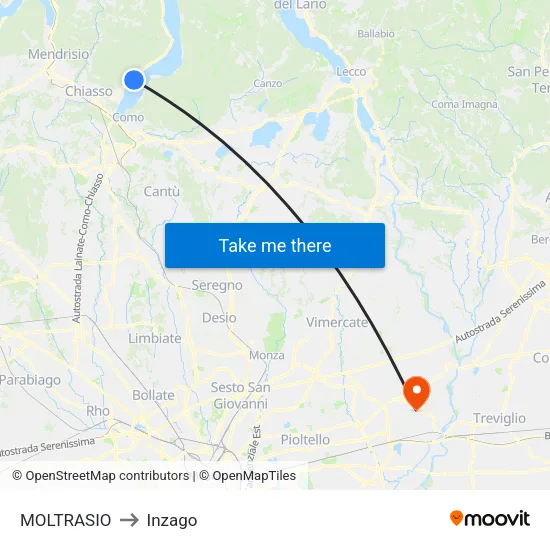 Moltrasio to Inzago map