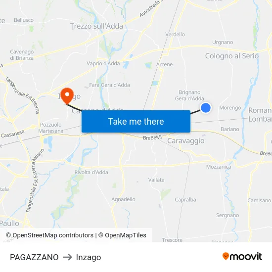 PAGAZZANO to Inzago map