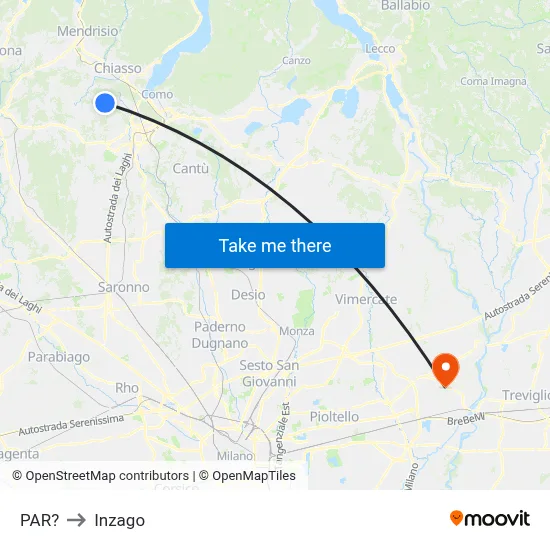 Parre to Inzago map