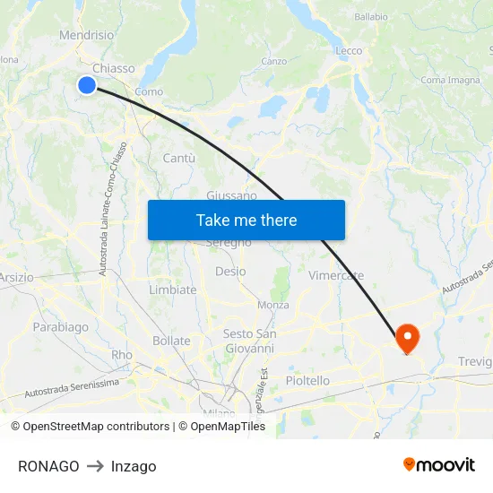 Ronago to Inzago map