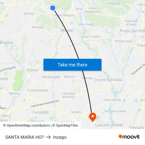Santa Maria Ho? to Inzago map