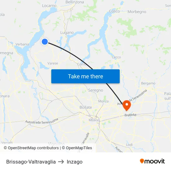 Brissago-Valtravaglia to Inzago map