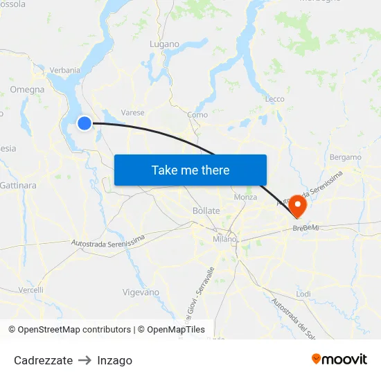 Cadrezzate to Inzago map