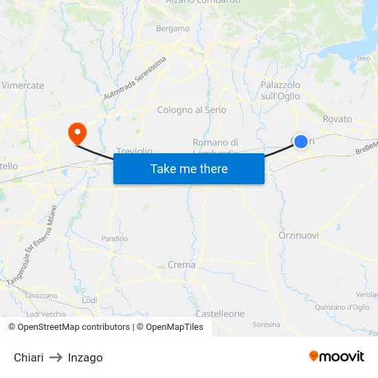 Chiari to Inzago map